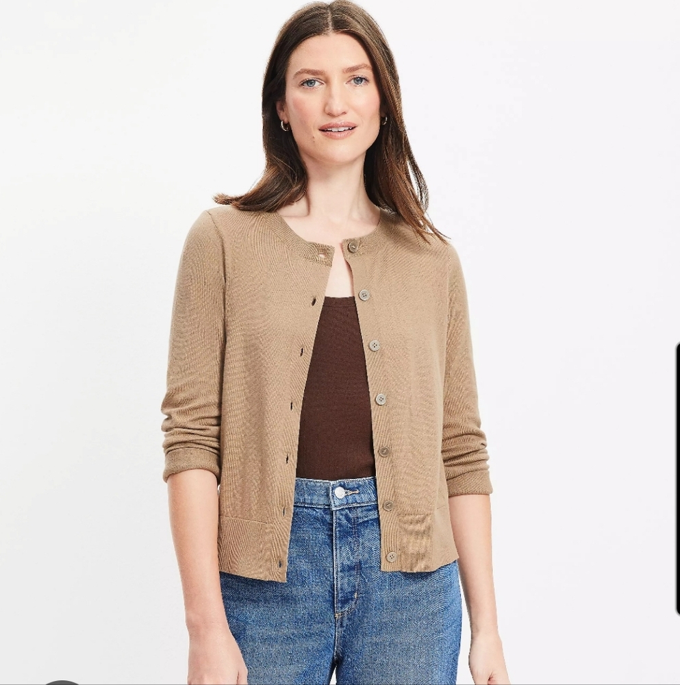 NEW LOFT neutral beige button cardigan classy contemporary minimalist capsule